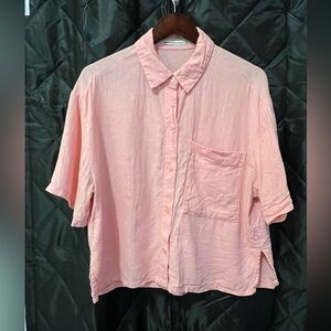 Linen Blouse - Abercrombie & Fitch -pink collared short-  sleeved shirt